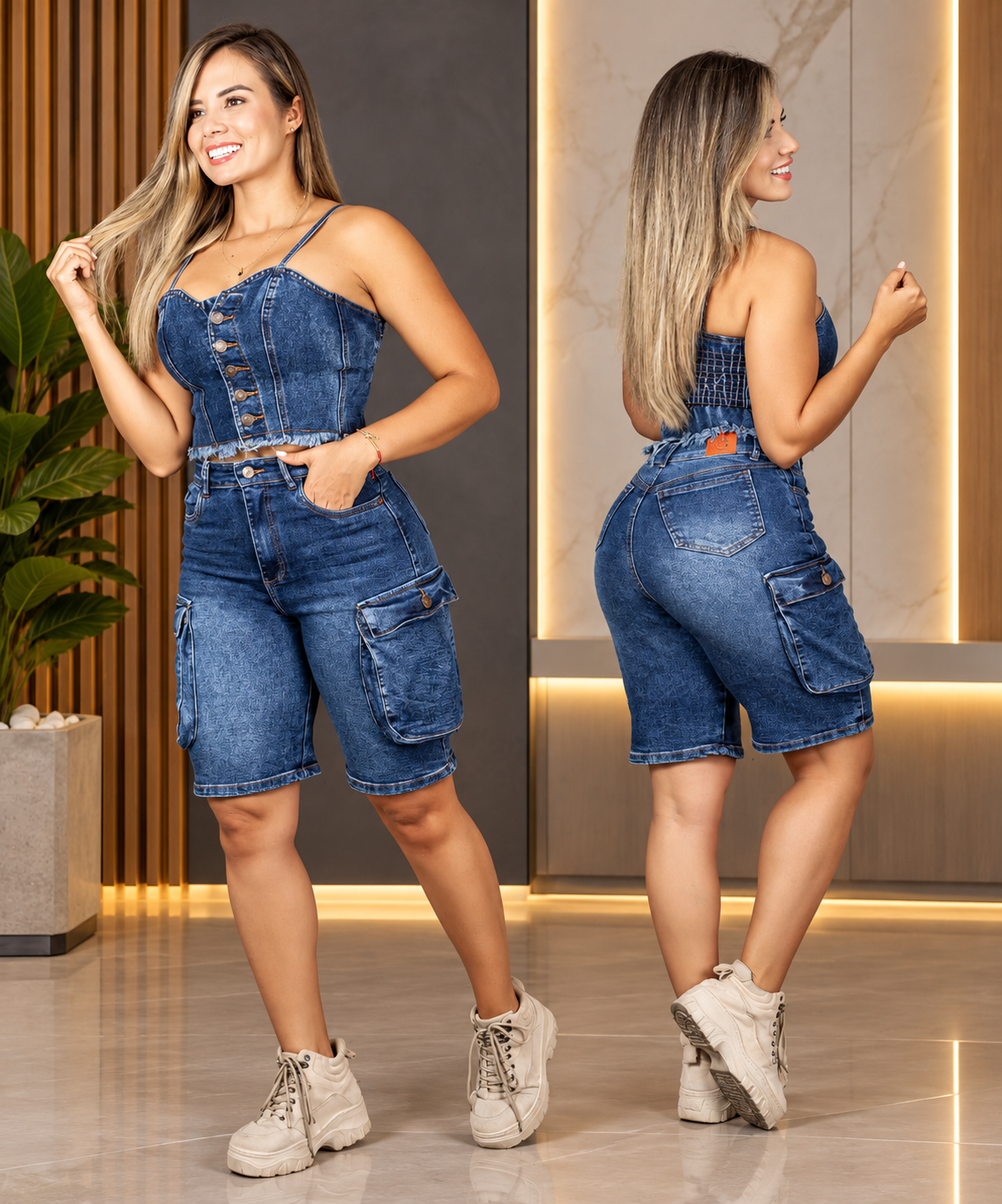 SET DENIM URBAN – TOP + SHORT CARGO